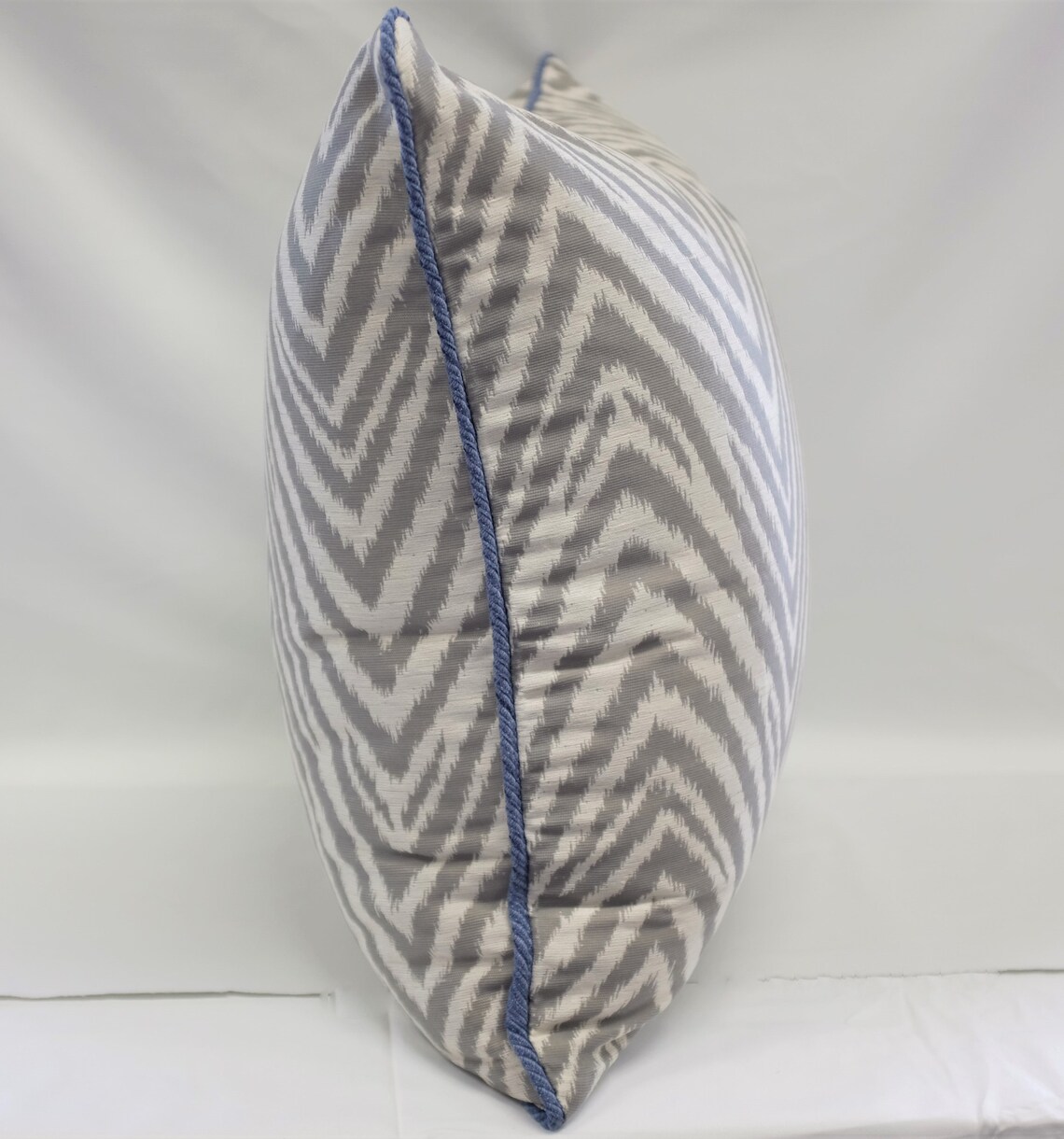 Grey and White Zigzag Pillow Cover With Blue Cord Trim Etsy