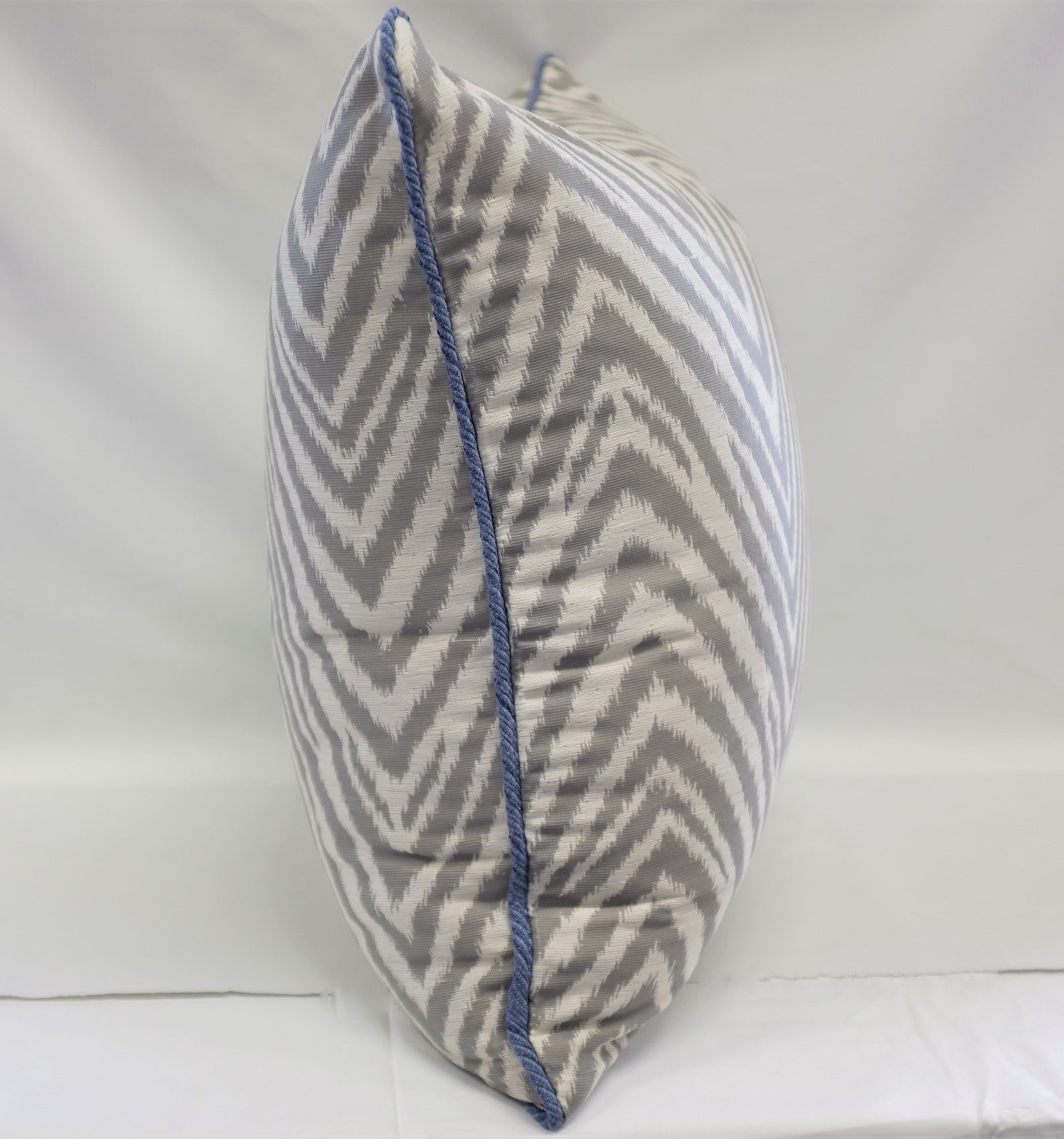 Grey and White Zigzag Pillow Cover With Blue Cord Trim Etsy