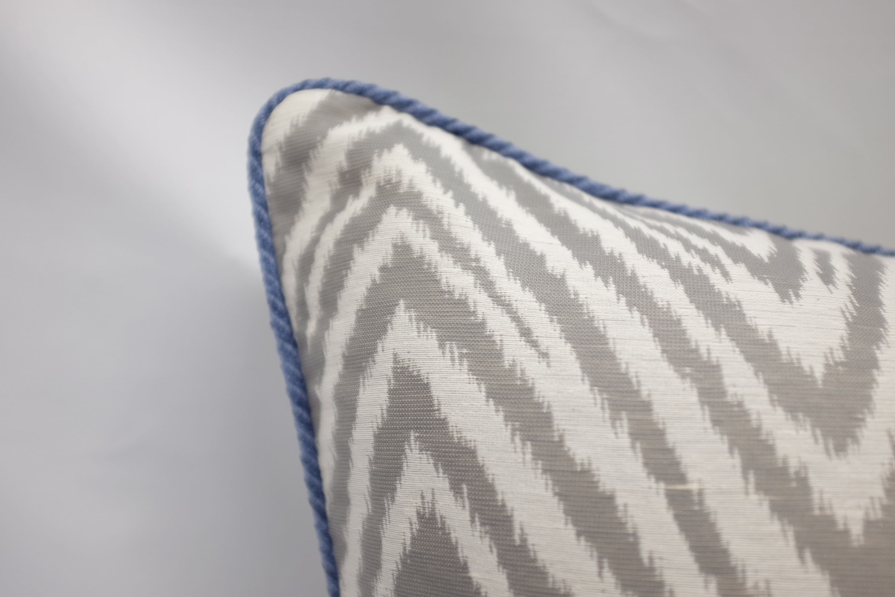 Grey and White Zigzag Pillow Cover With Blue Cord Trim Etsy