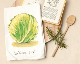 Lettuce - Food Pun Flour Sack Towel - Hand Lettered - Watercolor - Kitchen Towel - Gift - Cotton Tea Towel - Fruits & Veggies - Produce