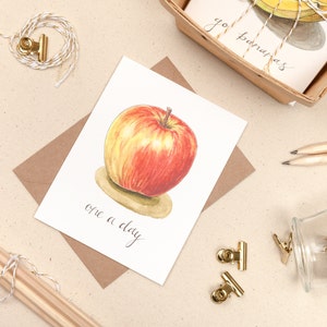 One A Day: A2 Apple Note card Watercolor and Hand Lettered Illustration Get Well Card Teacher gift Doctor gift Apple Still Life image 1