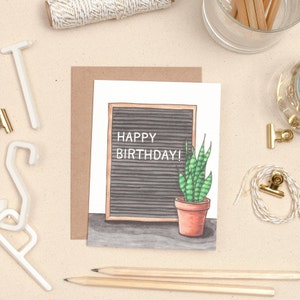 Letter Board Birthday Card, Letter Board Greeting Card, Snake Plant, Plant Lover Card, Plant Lover Birthday Card, Plant Lady Birthday Card image 1