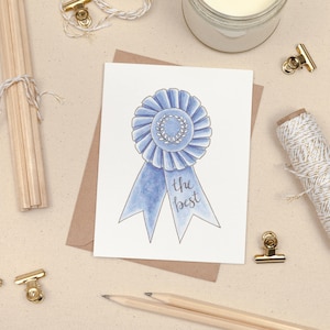 Tarjeta de cinta azul - Lo mejor - Carta a mano - Acuarela - Tarjeta de felicitación - Cumpleaños - Premiado - Reconocimiento - Estímulo - Feria