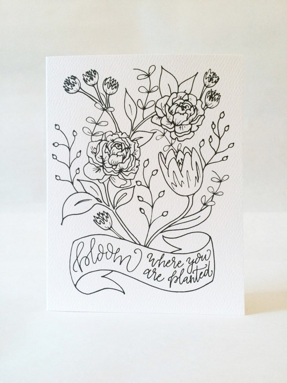 Download Coloring Card Adult Coloring Book Floral Bloom Diy Etsy