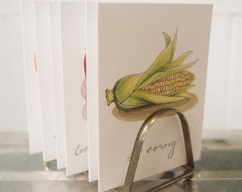 Produce Print "So Corny": Artisan Watercolor and Hand Lettered Note Card
