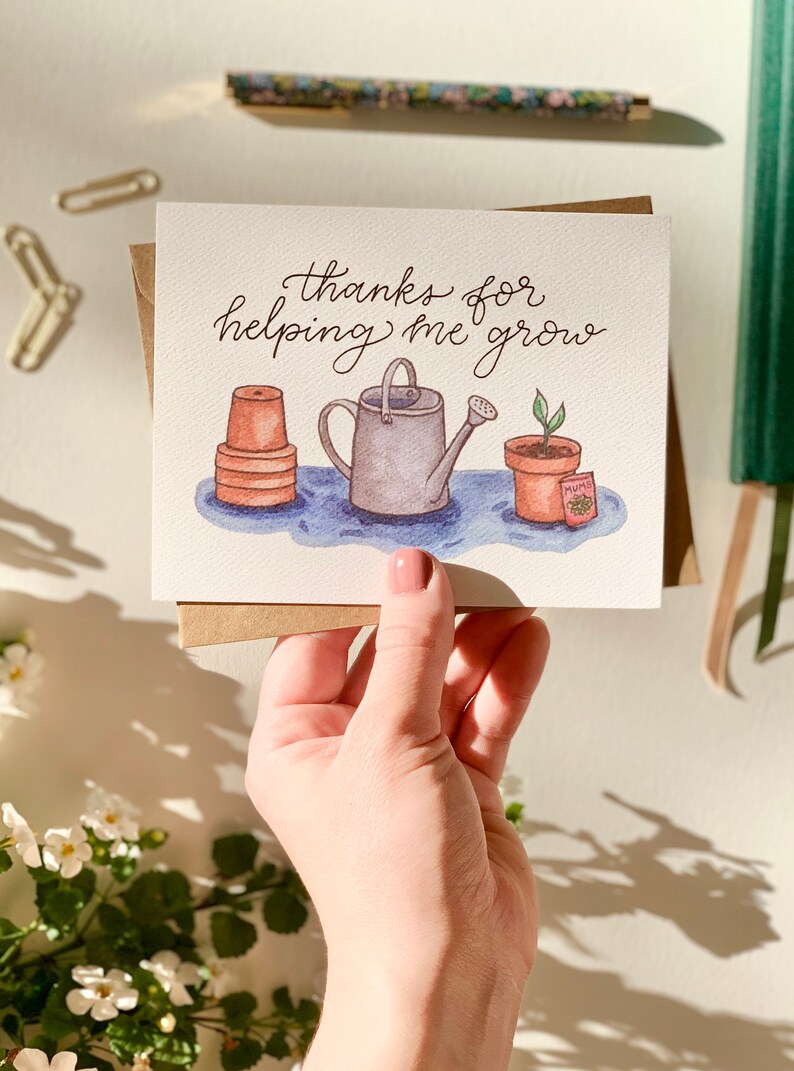 Garden Mother's Day Card, Plant Mom, Gardening Mom, Thanks for Helping me Grow, Card for Mom, Hand Lettered, Teacher Appreciation, Mentor image 2