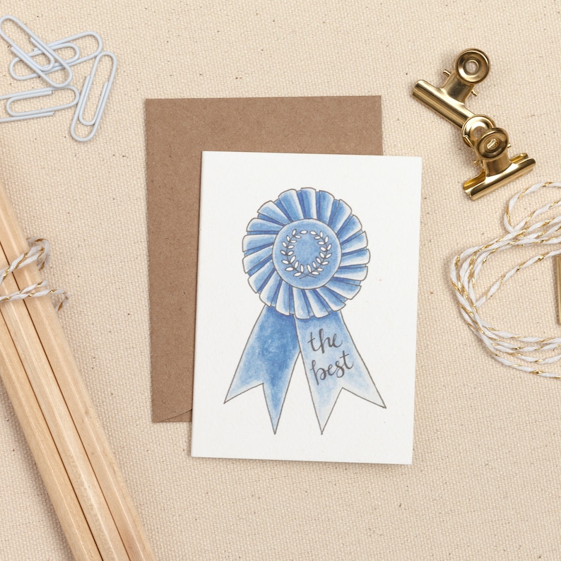 Enclosure Card, Mini Card, Tiny Card, Blue Ribbon Card, The Best, Hand Lettered, Greeting Card, Birthday, Recognition, Encouragement Card image 1