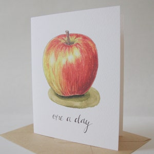 One A Day: A2 Apple Note card Watercolor and Hand Lettered Illustration Get Well Card Teacher gift Doctor gift Apple Still Life image 5