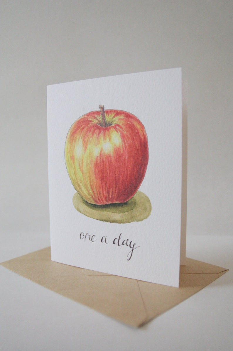 One A Day: A2 Apple Note card Watercolor and Hand Lettered Illustration Get Well Card Teacher gift Doctor gift Apple Still Life image 5