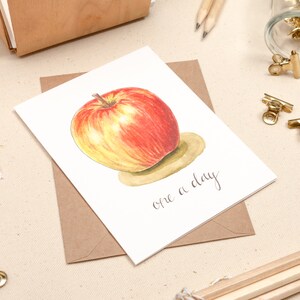 One A Day: A2 Apple Note card Watercolor and Hand Lettered Illustration Get Well Card Teacher gift Doctor gift Apple Still Life image 2