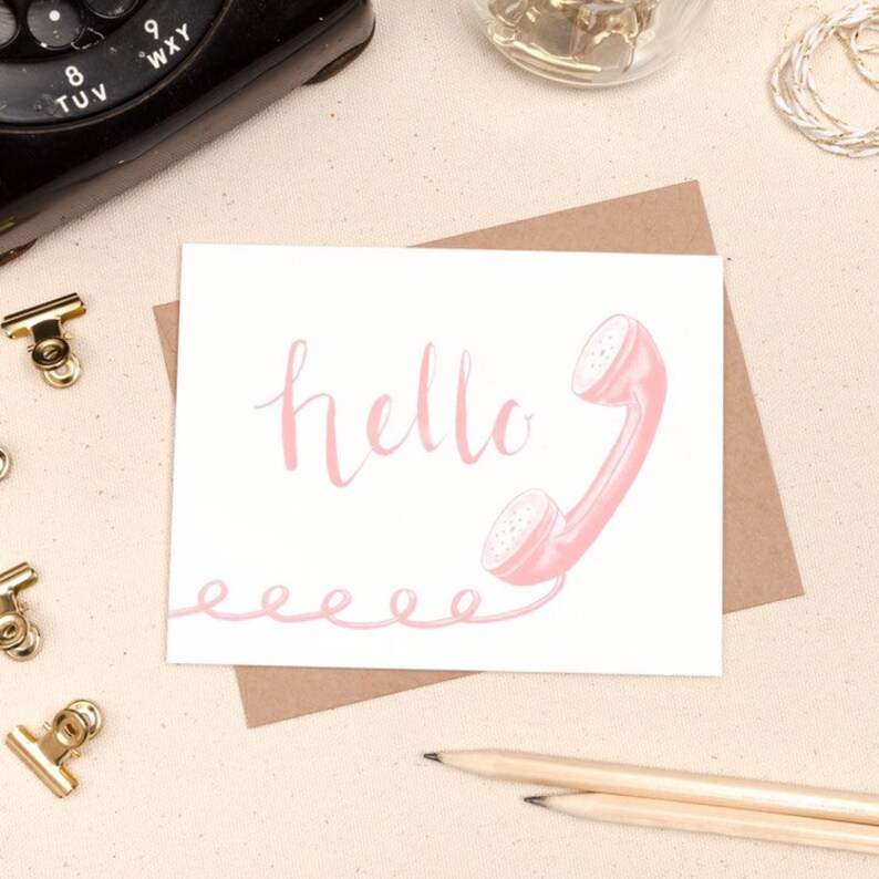 Hello: Vintage Telephone Note Card Set- Watercolor and Ink Hand ...
