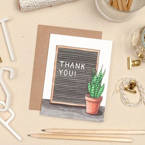 Thank You Letter Board Card, Greeting Card Set, Letterboard quote, Snake Plant, Plant Lover Thank You Card, Terra Cotta Pot image 1