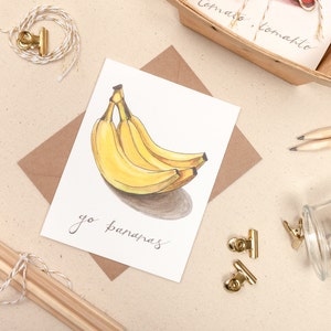 Go Bananas , Banana Puns Card, Food Pun Card, Watercolor and Hand Lettered Note Card, Foodie Card, Produce Art, Farmers Market Note Card