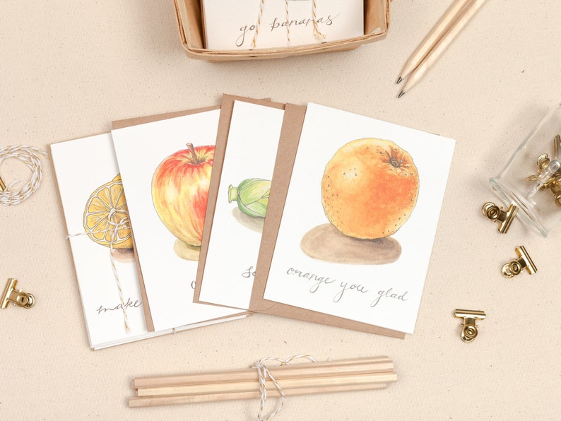 One A Day: A2 Apple Note card Watercolor and Hand Lettered Illustration Get Well Card Teacher gift Doctor gift Apple Still Life image 3