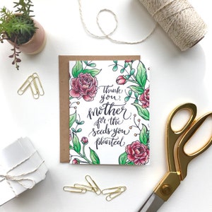 Tarjeta del Día de la Madre, Tarjeta Floral, Jardinería, Acuarela Floral, Gracias Madre, Peonía, Peonías, Cita con letras a mano