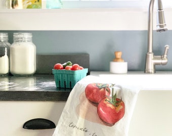 Tomato - Food Pun Flour Sack Towel - Hand Lettered - Watercolor - Kitchen Towel - Gift - Cotton Tea Towel - Fruits & Veggies - Produce