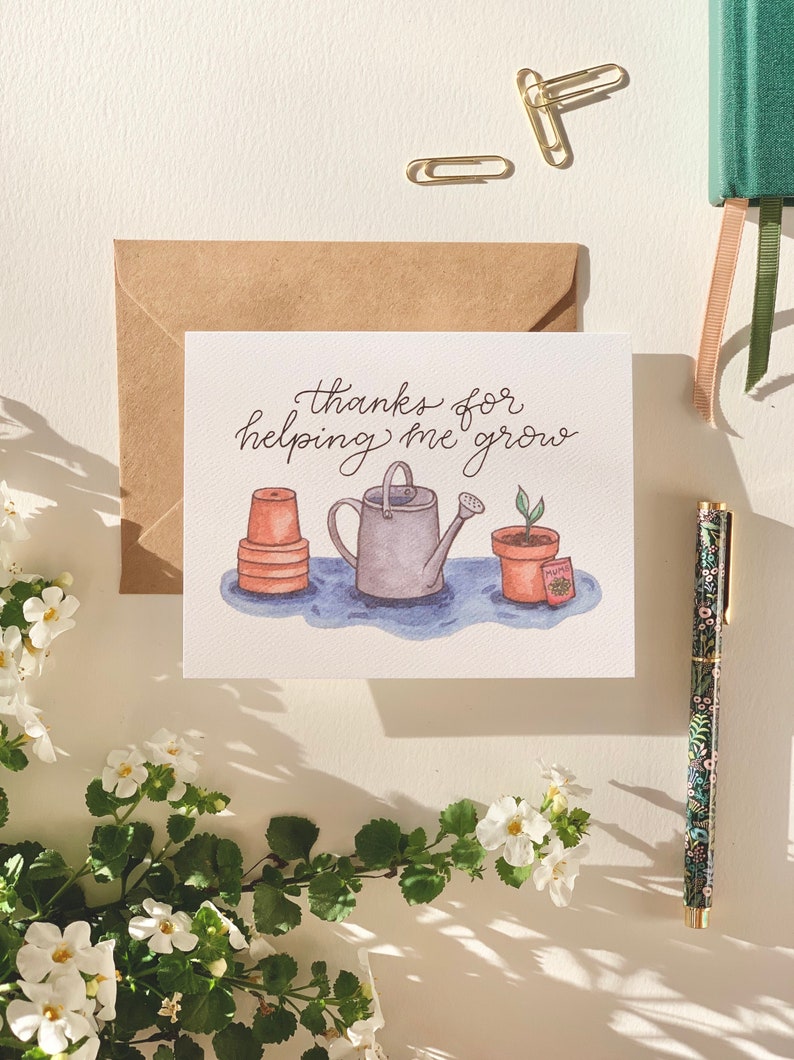 Garden Mother's Day Card, Plant Mom, Gardening Mom, Thanks for Helping me Grow, Card for Mom, Hand Lettered, Teacher Appreciation, Mentor image 1