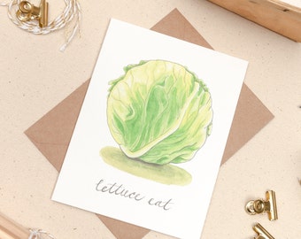 Lettuce Eat, Food Pun Card, Veggie Pun, Foodie Pun Greeting Card, Watercolor, Hand Lettered Card, Fruits & Veggies, Punny, Funny, Vegan Card