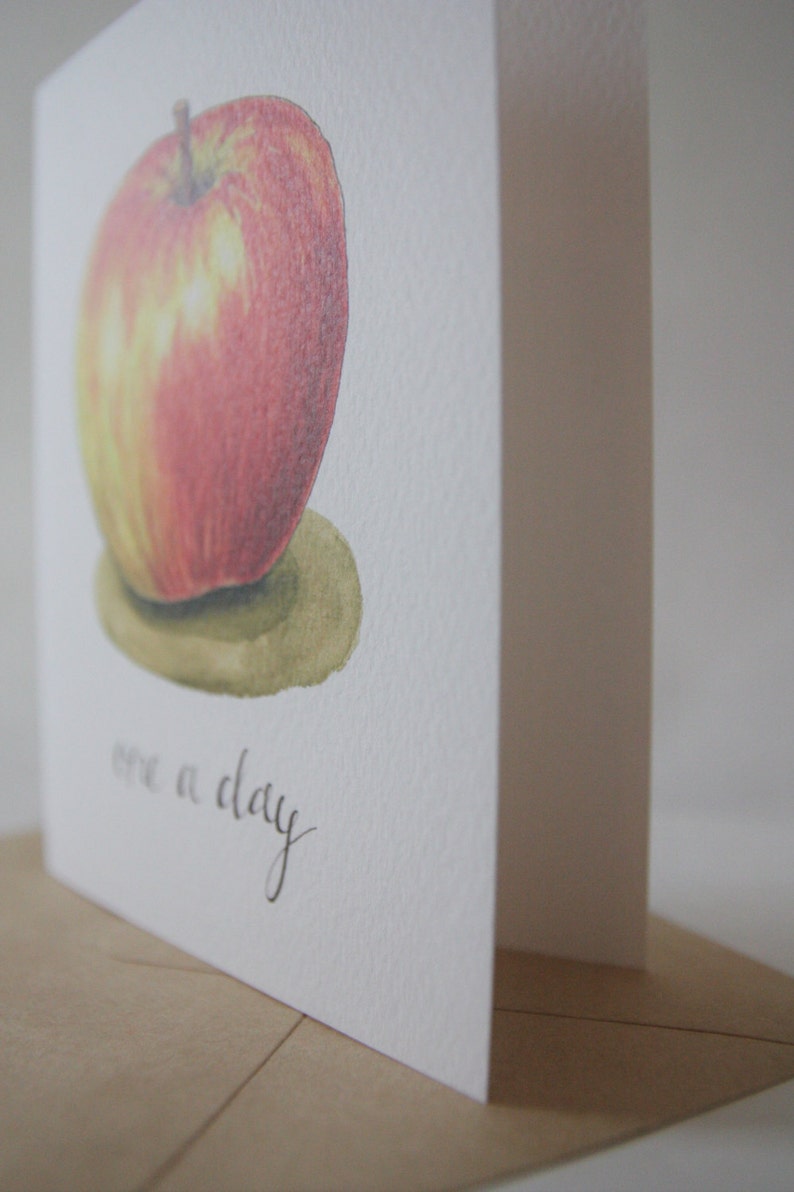 One A Day: A2 Apple Note card Watercolor and Hand Lettered Illustration Get Well Card Teacher gift Doctor gift Apple Still Life image 6