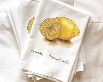 Lemon - Food Pun Flour Sack Towel - Hand Lettered - Watercolor - Kitchen Towel - Gift - Cotton Tea Towel - Fruits & Veggies - Produce