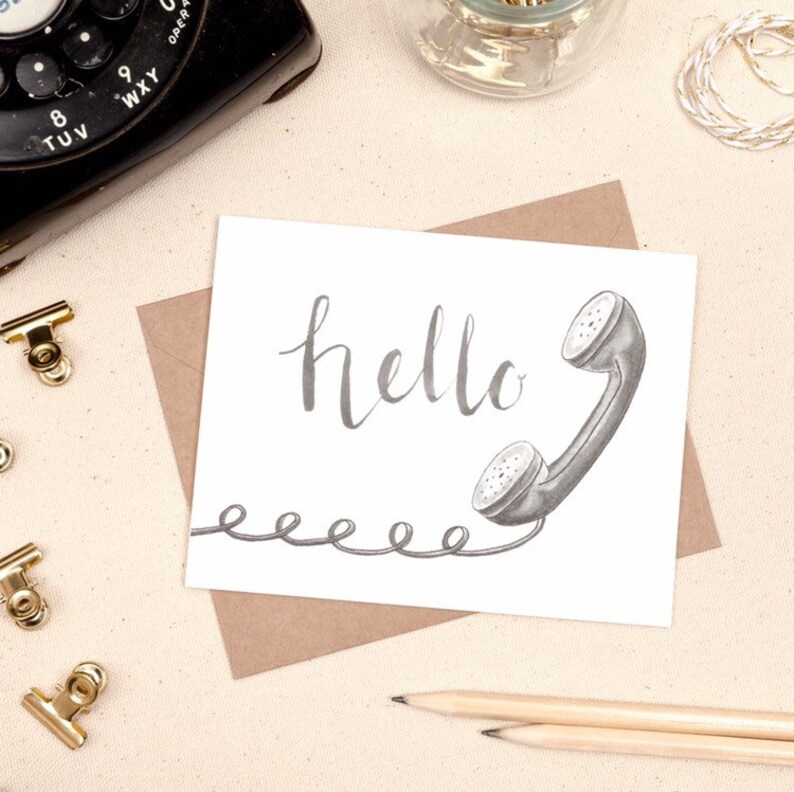 Hello: Vintage Telephone Note Card Set- Watercolor and Ink Hand ...