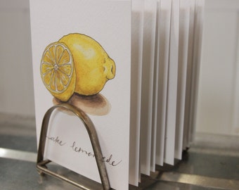 Produce Print "Make Lemonade": Artisan Watercolor and Hand Lettered Note Card