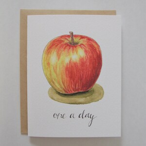 One A Day: A2 Apple Note card Watercolor and Hand Lettered Illustration Get Well Card Teacher gift Doctor gift Apple Still Life image 4