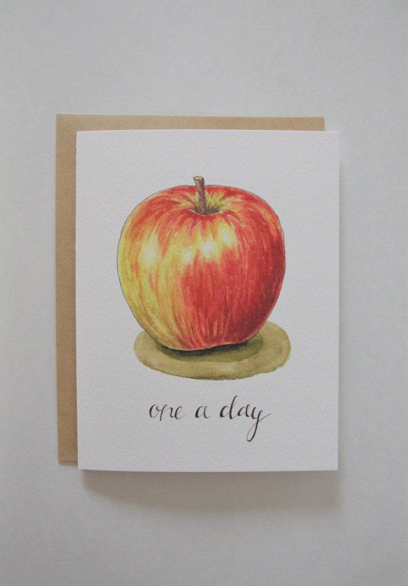 One A Day: A2 Apple Note card Watercolor and Hand Lettered Illustration Get Well Card Teacher gift Doctor gift Apple Still Life image 4