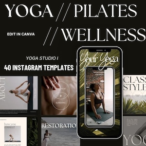 Modern Tropical Yoga & Wellness Canva Templates for Instagram – Editable Social Media Kit for Fitness, Pilates, and Mindfulness Branding