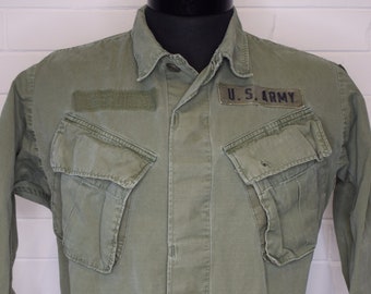 Giacca-camicia vintage in popeline Ripstop di classe 1, esercito americano, Vietnam, anni '60, taglia piccola-lunga