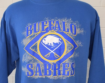 Vintage Buffalo Sabres NHL Graphic Print Crewneck Trench NWT USA Made Sweatshirt 90's Large