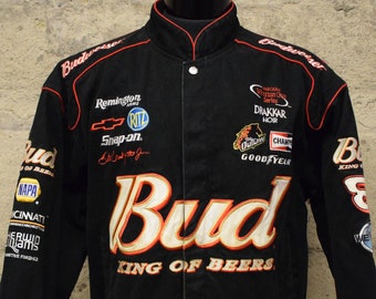 Vintage Budweiser Dale Earnhardt Jr NASCAR Patches Racing Jacket 90's Large