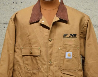 Vintage Carhartt C01 BRN Blanket Lined Chore Barn Khaki Coat Jacket 90's XXL