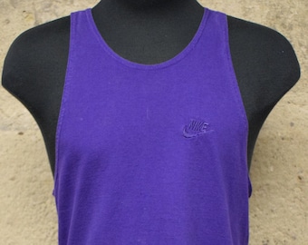 Camiseta sin mangas Nike vintage gris con etiqueta morada, fabricada en EE. UU., años 90, talla grande