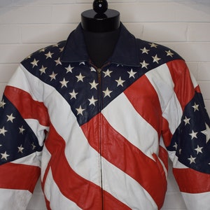 vintage WHEREMI Michael Hoban drapeau américain veste en cuir des années 90 petite
