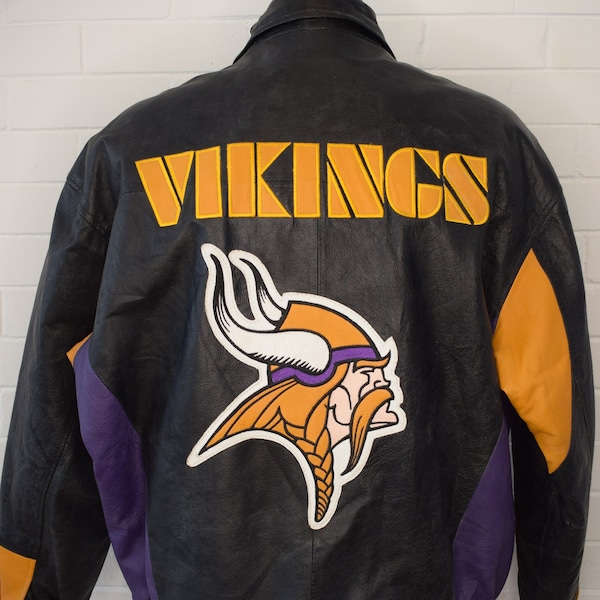 Vintage Minnesota Vikings Carl Banks G-III Leather Jacket 90's Large