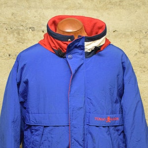 Vintage Tommy Hilfiger Puffer Jacket Blue Down Insulated Neck Flag 90&#39;s XL