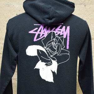 Vintage Stussy Rose Hoodie Lavander Black White Small