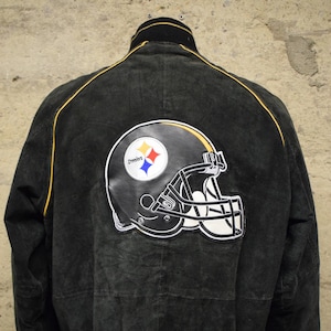 Vintage Pittsburgh Steelers G-iii Suede Leather NFL Full Zip Varsity Bomber Jacket 90&#39;s Large