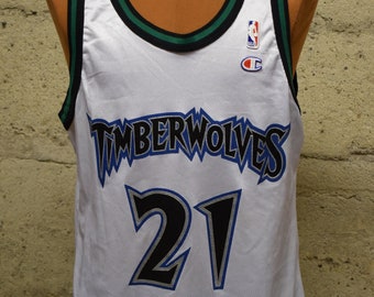 FlyingVVintage Vtg Champion Kevin Garnett Minnesota Timberwolves Jersey Blue #21 Adult 48/XL