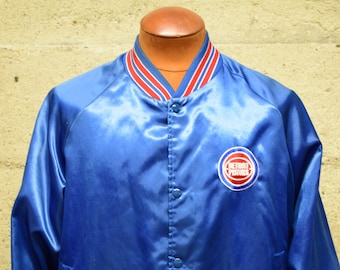 Vintage Locker Line Blue Detroit Pistons NBA Satin Bomber Jacket XL