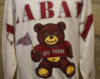 Vintage Alabama Varsity Go Team Teddy Bear All Over Print Spell Out Jerzees Sweatshirt 90&#39;s Large