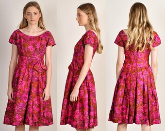 vintage 1950's SUZY PERETTE pink floral dress H8