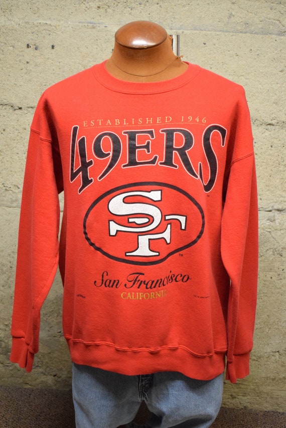 Vintage RARE San Francisco 49ers Nutmeg Big Logo Spellout Pullover American  Football NFL Sweatshirt 90's XL 