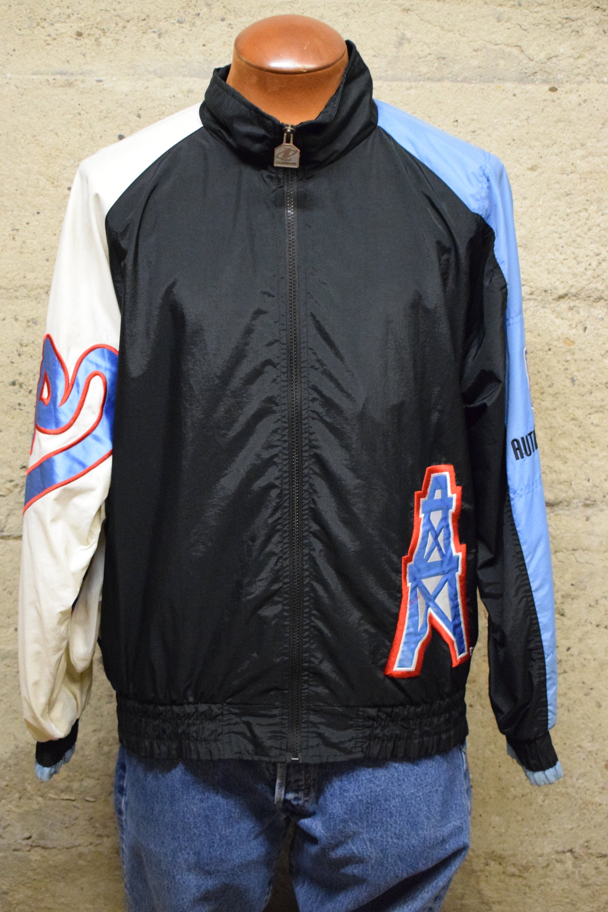 Blue and Red Starter Houston Oilers Hooded Jacket - Jackets Masters