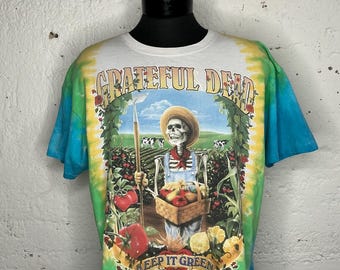 Camiseta vintage de 1998 con efecto tie dye de la banda Keep it Green de Grateful Dead, años 90, talla XL
