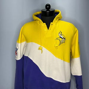 Vintage Minnesota Vikings Team NFL Apex One pull 3 boutons sweat à capuche des années 90