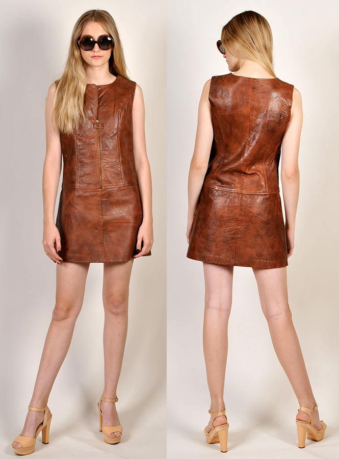 vintage Mod 1960's leather mini dress H4 Etsy