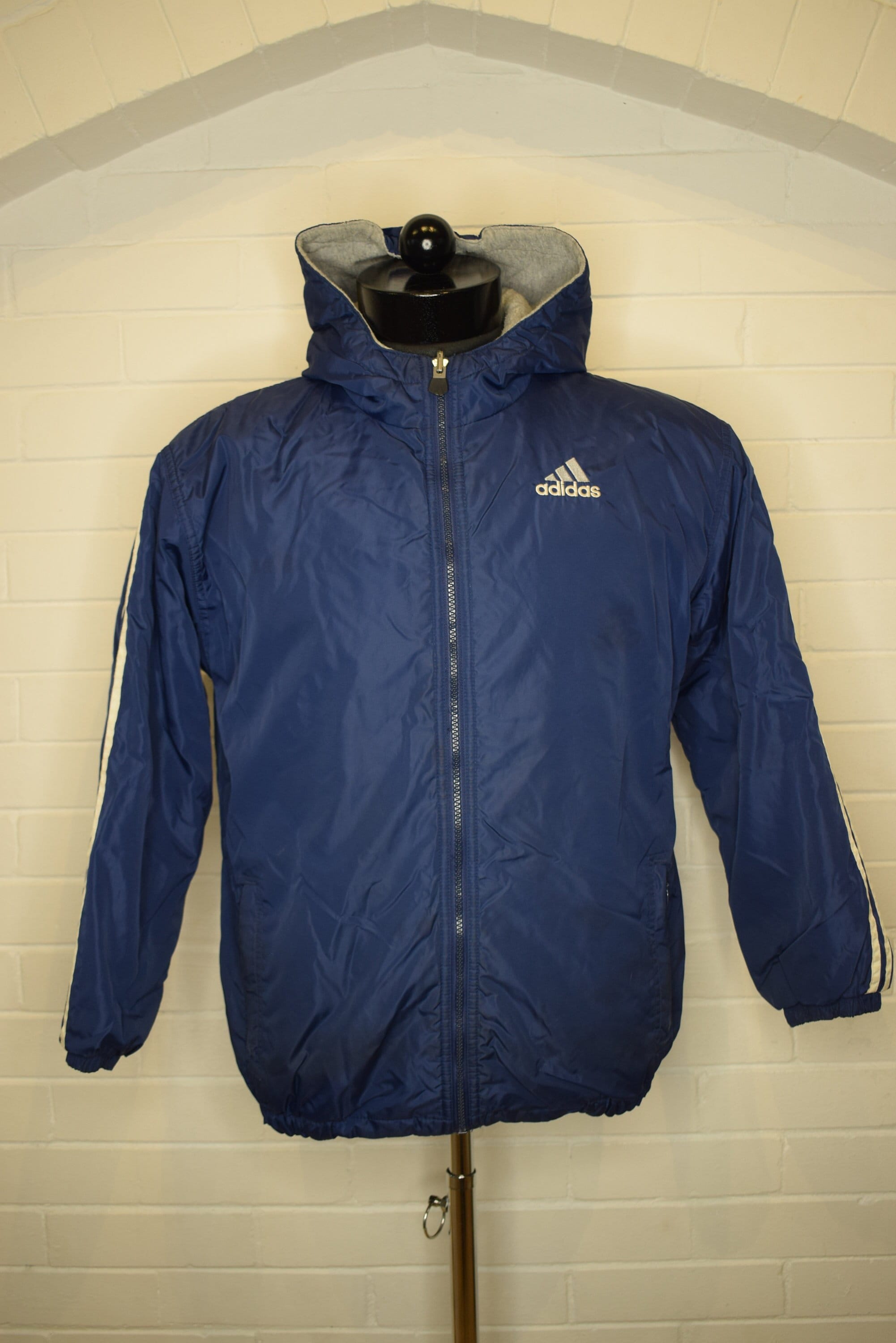 Vintage Adidas Reversible Navy Blue Grey Windbreaker Jacket 90 s Large Etsy Australia