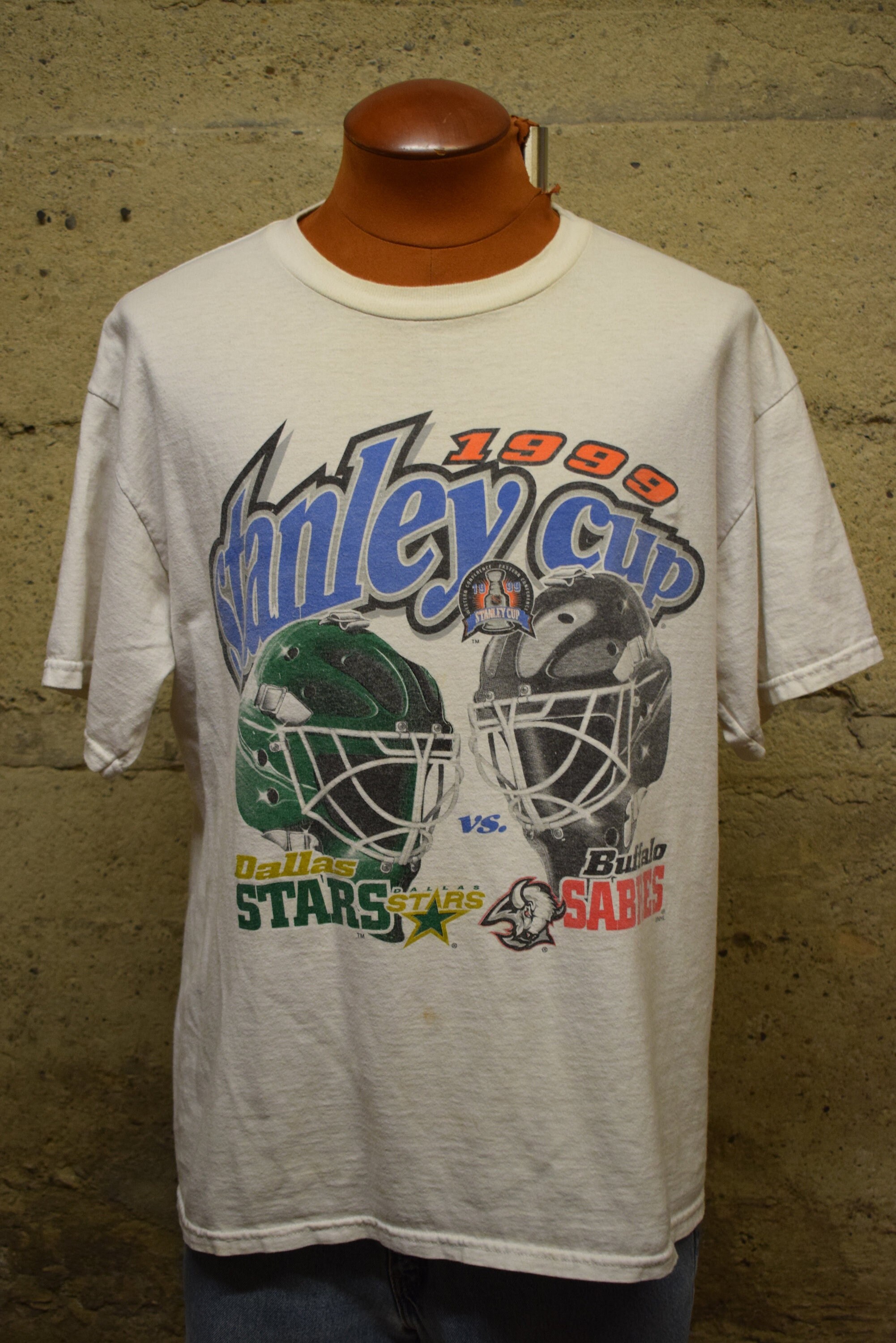 Vintage 1999 Dallas Stars NHL Stanley Cup Champions T-Shirt Youth Kids M  Gray